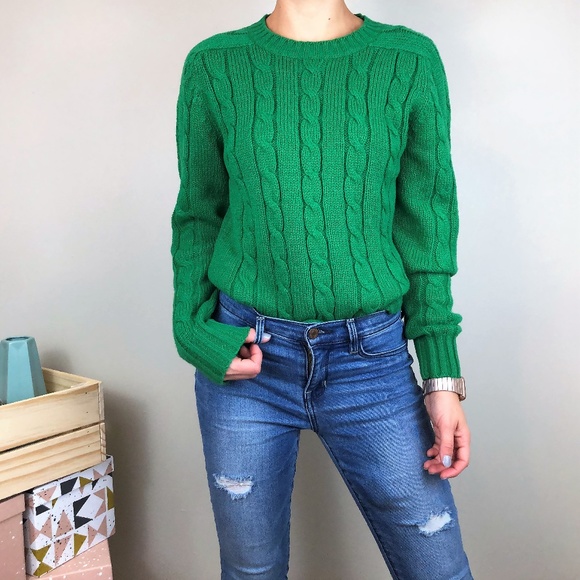 Vintage Sweaters - Vintage AstorOne Green Cable Knit Crew Sweater